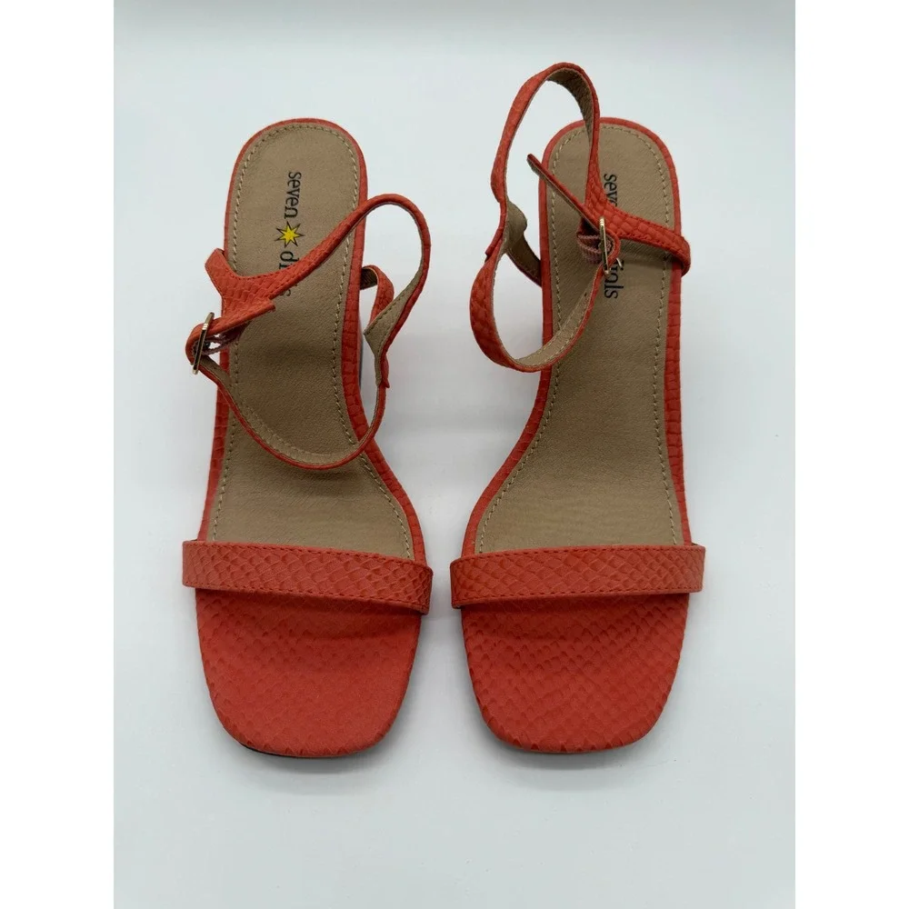 Seven Dials‎ Carina Mango Orange Snakeskin Embossed Block Heel Sandals Size 7M
